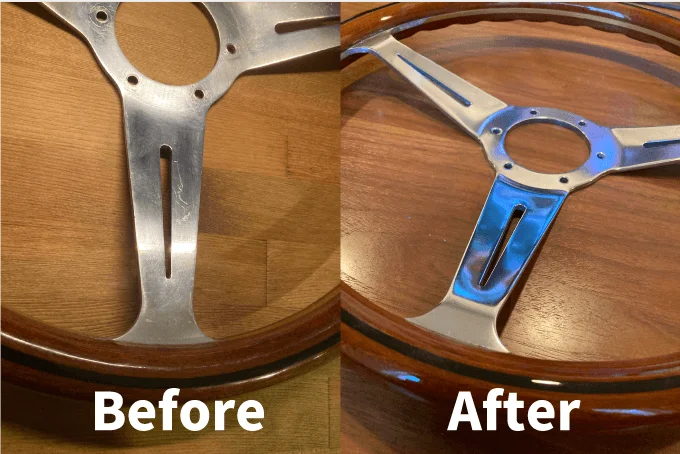 ジムニー ナルディ ウッドステアリング スポーク 研磨 傷を消す 方法 メタルコンパウンド ピカール